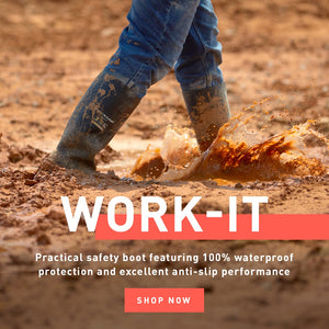 WORK-IT. Practical safety boot featuring 100% waterproof protection and excellent anti-slip performance. SHOP NOW