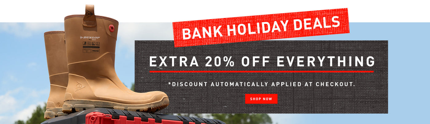 BANK HOLIDAY DEALS. EXTRA 20% OFF EVERYTHING. *DISCOUNT AUTOMATICALLY APPLIED AT CHECKOUT. SHOP NOW